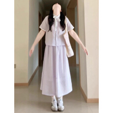 批发韩系<b class='q'>波点</b>紫色衬衫<b class='q'>连衣裙</b>子女2026新款夏季爆款两件套温柔甜美长裙