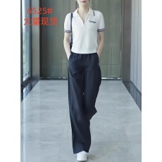 批发时尚半拉链翻领短袖运动<b class='q'>套装</b>女2026年夏季薄款显瘦休闲长裤两件套