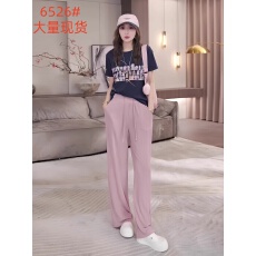 批发夏季韩剧穿搭微胖减龄显瘦字母短袖T恤垂感直筒休闲裤两件<b class='q'>套装</b>女