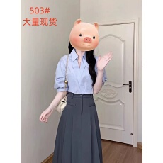批发法式蓝色短袖衬衫女夏季<b class='q'>职业</b>正装教师穿搭公务员事业编面试套装裙