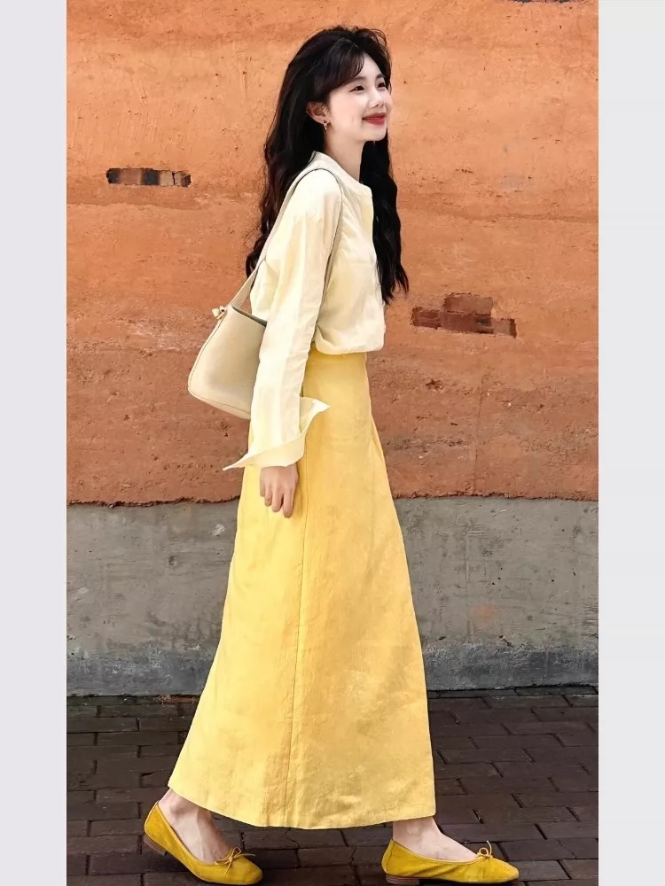 도파민 착용 가져 가라. 아름다운 아름다운 황색 자외선 차단 셔츠 투피스 세트 한 부서 차 인사이드 차 가스 Chic 세트