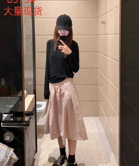 한 부서 전체 집합 ootd 착용 가져 가라. 느슨함 센스 검정색 얇은 스타일 긴팔 맨위 핑크색 반신 치마 세트 여성 여름