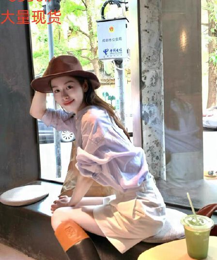 한 부서 전체 집합 ootd 착용 가져 가라. 느긋한 느슨함 센스 아마 질감 보라색 셔츠 반바지 캐주얼 세트 봄 여름