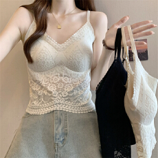 批发实拍实价法式2026<b class='q'>春</b>胖MM重工蕾丝美背吊带背心带胸垫一体内搭外穿