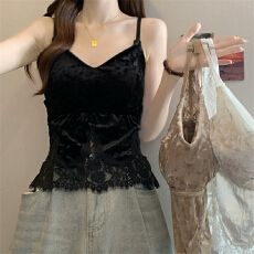 批发实拍实价胖MM法式丝绒睫毛蕾丝拼接美背吊带背心内搭外穿打底