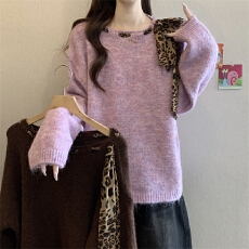 批发实拍绝美法式温柔毛衣外套<b class='q'>超</b>好看紫色<b class='q'>大码</b><b class='q'>女装</b>胖mm针织衫上衣