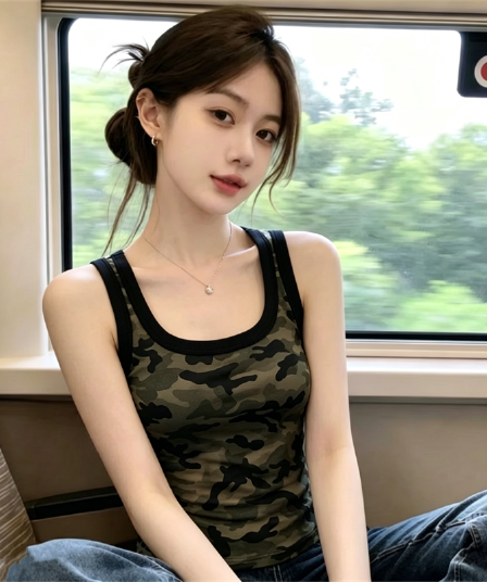실사 정가 아메리칸 카모플라주 프린트 아름다움 뒤로 캐미솔 벨트 가슴 패드 하나 생체 내 가져 가라. 외출용 만나는