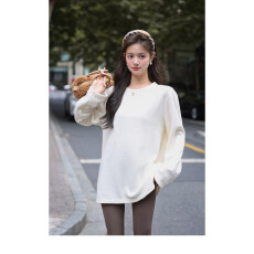 批发梅子熟了 慵懒感抓毛加厚圆领<b class='q'>秋</b>冬内搭女长袖打底衫宽松针织T恤