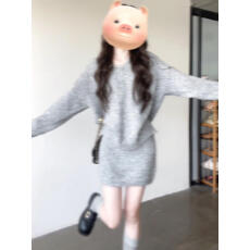 批发复古慵懒风超好看毛衣包臀半身裙两件套装气质一整套ootd穿搭25<b class='q'>秋</b>