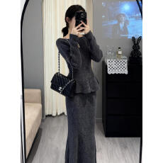 批发设计感法式小香风两件套装裙2025<b class='q'>秋</b>冬季新款荷叶边针织衫半身裙