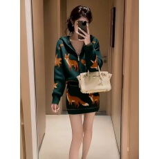 批发韩系绿色针织提花套装女2025新款秋季穿搭一整套上衣半身裙两件套