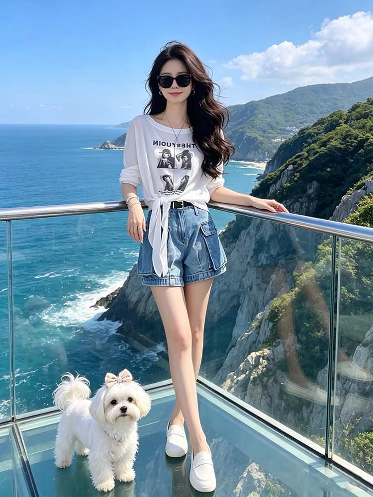 夏季新款韩版洋气上衣百搭显瘦系带长袖T恤人像字母打底衫潮 服裝批發女裝批發服飾貨源
