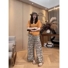 批发小静静一会图腾花朵休闲裤2026<b class='q'>夏</b>季新款百搭阔腿裤