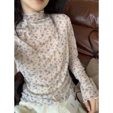 批发法式高领碎花<b class='q'>长袖</b>T恤女2026秋季新款修身显瘦内搭叠穿打底衫上衣
