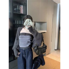 批发韩系一整套ootd穿搭慵懒高级感毛衣外套针织抹胸<b class='q'>背心</b>上衣两件套装