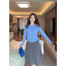 批发蓝色修身针织开衫早秋装女款2026<b class='q'>新款</b>慵懒松弛miu系穿搭<b class='q'>外套</b>上衣