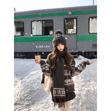 批发费尔岛毛衣女款2026新款<b class='q'>冬</b>季慵懒高级感上衣咖色针织衫