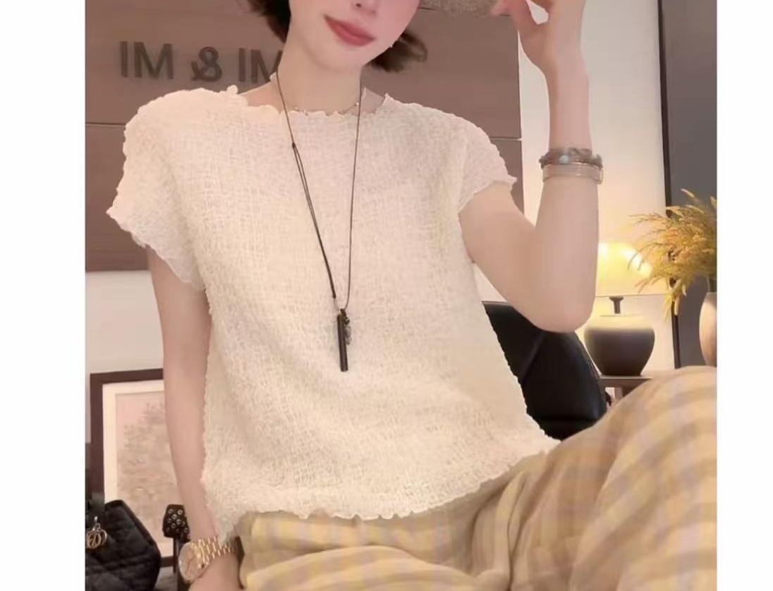 쌀 쌀 새 상점 여름 새로운 프랑스식 질감 센스 높음 폭탄 다용도 반팔 맨위