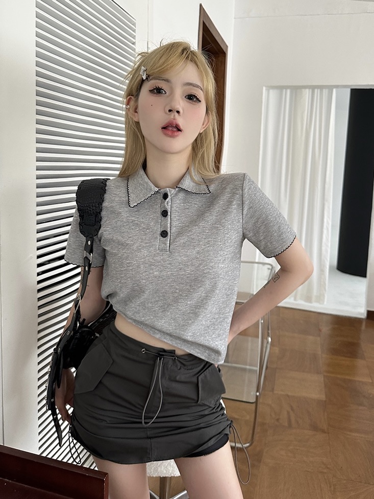 실사 정가 POLO 칼라 베이비 칼라 레이스 반팔 티셔츠