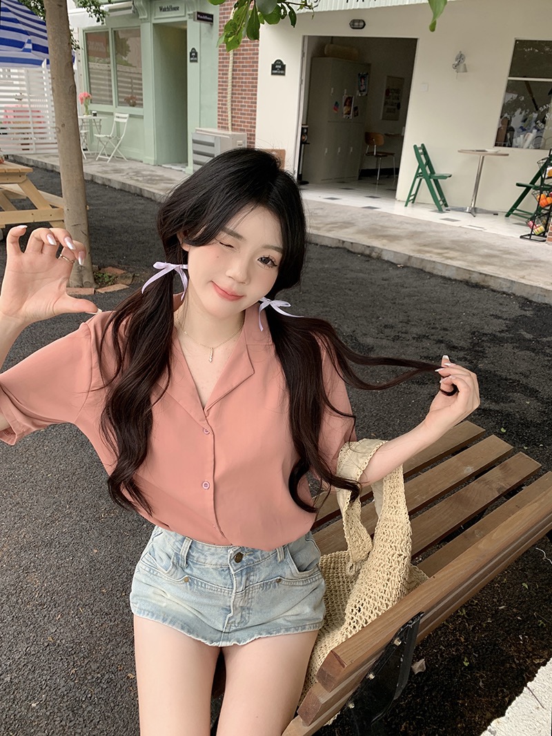실사 정가 여름 레트로 다용도 폴로 칼라 셔츠 루즈핏 반팔 맨위