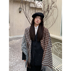 实拍实价 千鸟格子撞色韩版保暖柔软围巾披肩围脖