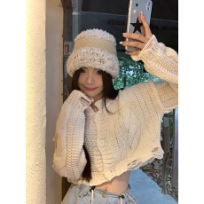 实拍实价 冬季毛绒针织拼色渔夫帽加厚保暖