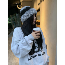 实拍实价 冬季毛绒针织拼色渔夫帽加厚保暖