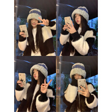 实拍实价 冬季毛绒针织拼色渔夫帽加厚保暖