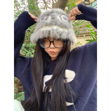 批发实拍实价 秋<b class='q'>冬</b>圣诞氛围感可爱醒狮毛绒针织渔夫帽