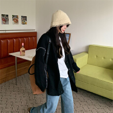 批发实拍实价  休闲慵懒风<b class='q'>宽松</b>针织毛衣开衫外套