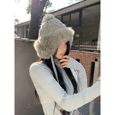 实拍实价 秋冬保暖针织毛线帽可爱加绒双层雷锋护耳帽