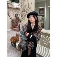 批发实拍实价 千鸟格子撞色韩版保暖柔软围巾披肩围脖