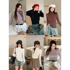 批发实拍实价~半高领木耳卷边加厚一体绒针织<b class='q'>打底衫</b>