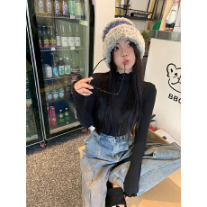 批发实拍实价 木耳边半高领内搭<b class='q'>上衣</b>软糯修身打底衫