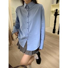 批发实拍实价 纯色宽松polo领长袖衬衫