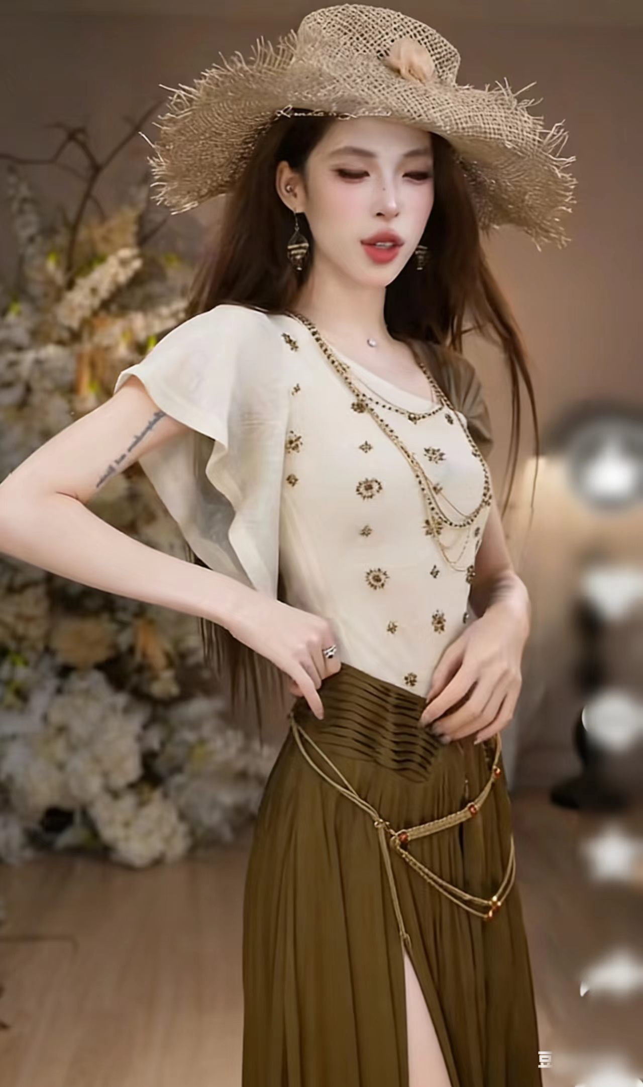피터 팬 삼촌 오래된 드라마 꿈 프랑스식 비즈 공예 몸매 가꾸기 맨위 플리츠 가공 이전 트임 반 스커트