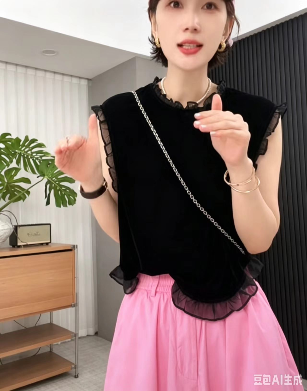 루오 미스 사설 서비스 2026 여름 새로운 느긋한 휴가 바람 빛 요리 한 프릴 민소매 맨위 여자