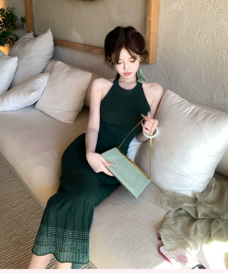 jill 대 자매 물총새 감기 쿠이 연인 패치워크 색상 레이스업 슬립 드레스 얇은 스타일 니트 오픈 가디건