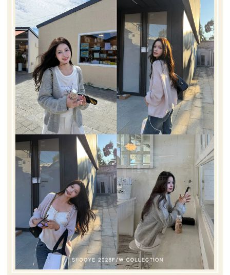 siiooye 남자 플러시 질감 빛 사람들 분위기 포함 양 낙타 털 레이스업 오픈 가디건 스웨터 여자 가을 루즈핏 재킷