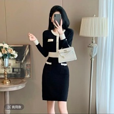 批发欧洲站<b class='q'>秋装</b>新款气质名媛小香风感御姐轻熟针织<b class='q'>连衣裙</b>女神小黑裙子