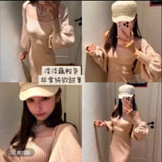 批发银座muse裙 日系罩衫 <b class='q'>无袖</b>背心针织燕麦色<b class='q'>连衣裙</b>两件套