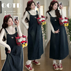 批发实拍 孕妇装渐变色牛仔<b class='q'>背带</b>裙两件套装