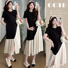 批发现 实拍 <b class='q'>孕妇装</b>夏季短袖连衣裙<b class='q'>中长款</b>假两件裙