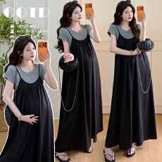 实拍  现现 孕妇装夏季醋酸缎面吊带连衣裙两件套装