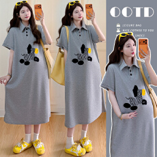 实拍 有现 孕妇装夏季短袖斑马连衣裙过膝长款卫衣裙