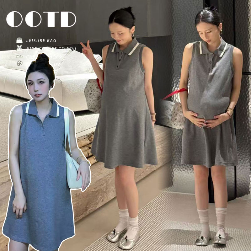 재고 있음 출산 착용 여름 민소매 POLO 칼라 루즈핏 드레스