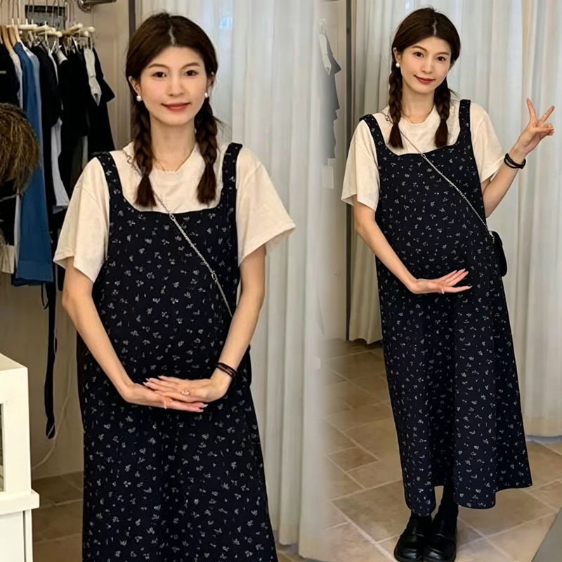 재고 있음 출산 착용 여름 멜빵 스커트 꽃무늬 치마 투피스 슈트