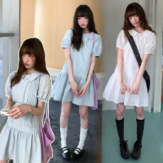 批发<b class='q'>孕妇装</b>夏季学院风娃娃领连衣裙女2026夏季甜美A字裙