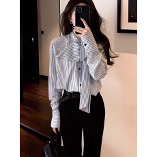 批发法式蝴蝶结飘带条纹<b class='q'>衬衫</b>女2026春季设计感小众<b class='q'>职业</b>通勤长袖上衣潮