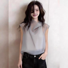 批发夏季法式<b class='q'>高级</b>感百搭网纱T恤女款